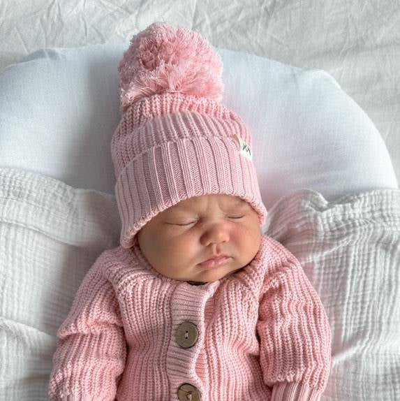 Newborn Knitted Beanie Pink Little Crowns