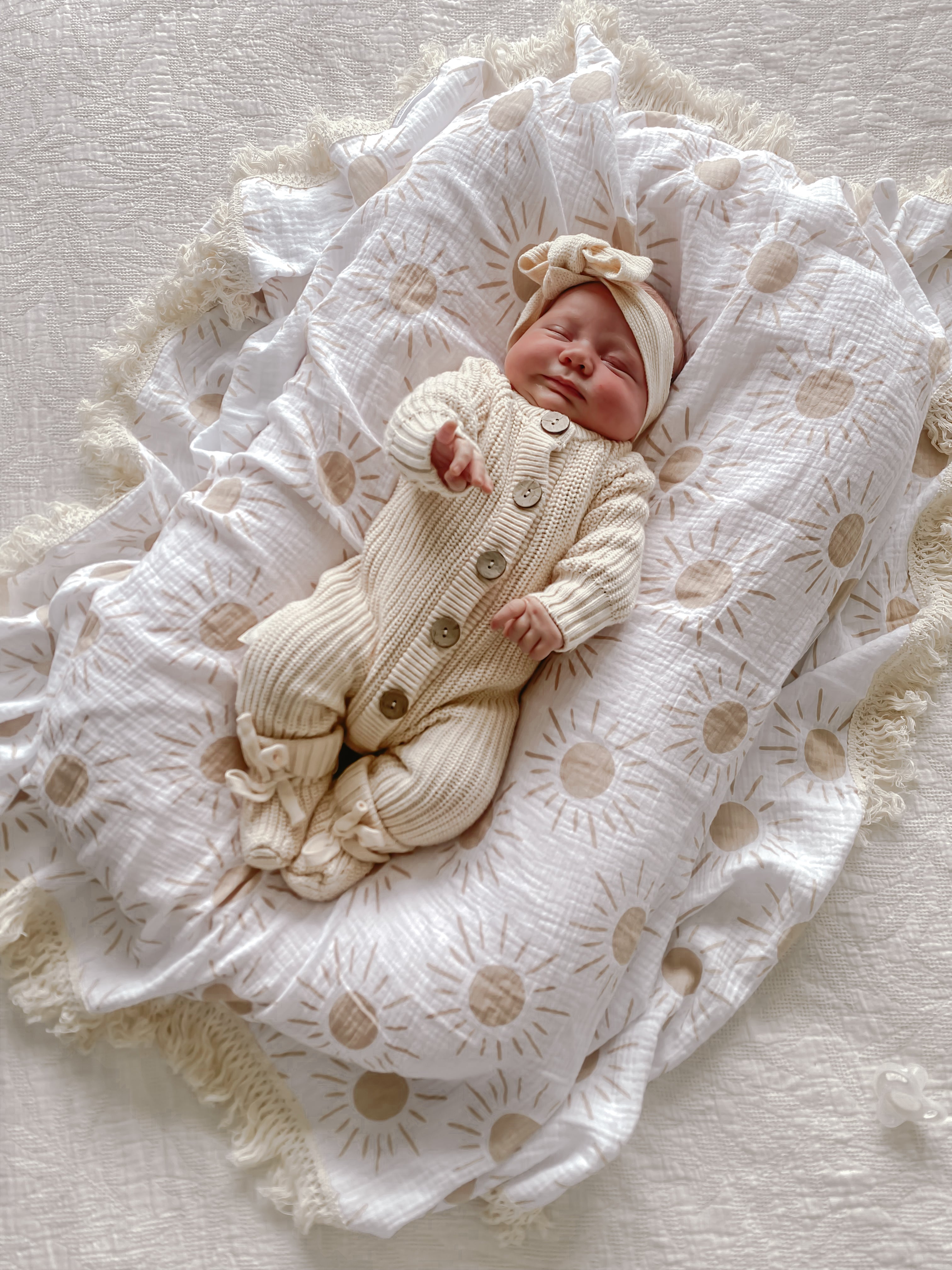 Fringe Swaddle Blanket - Sun