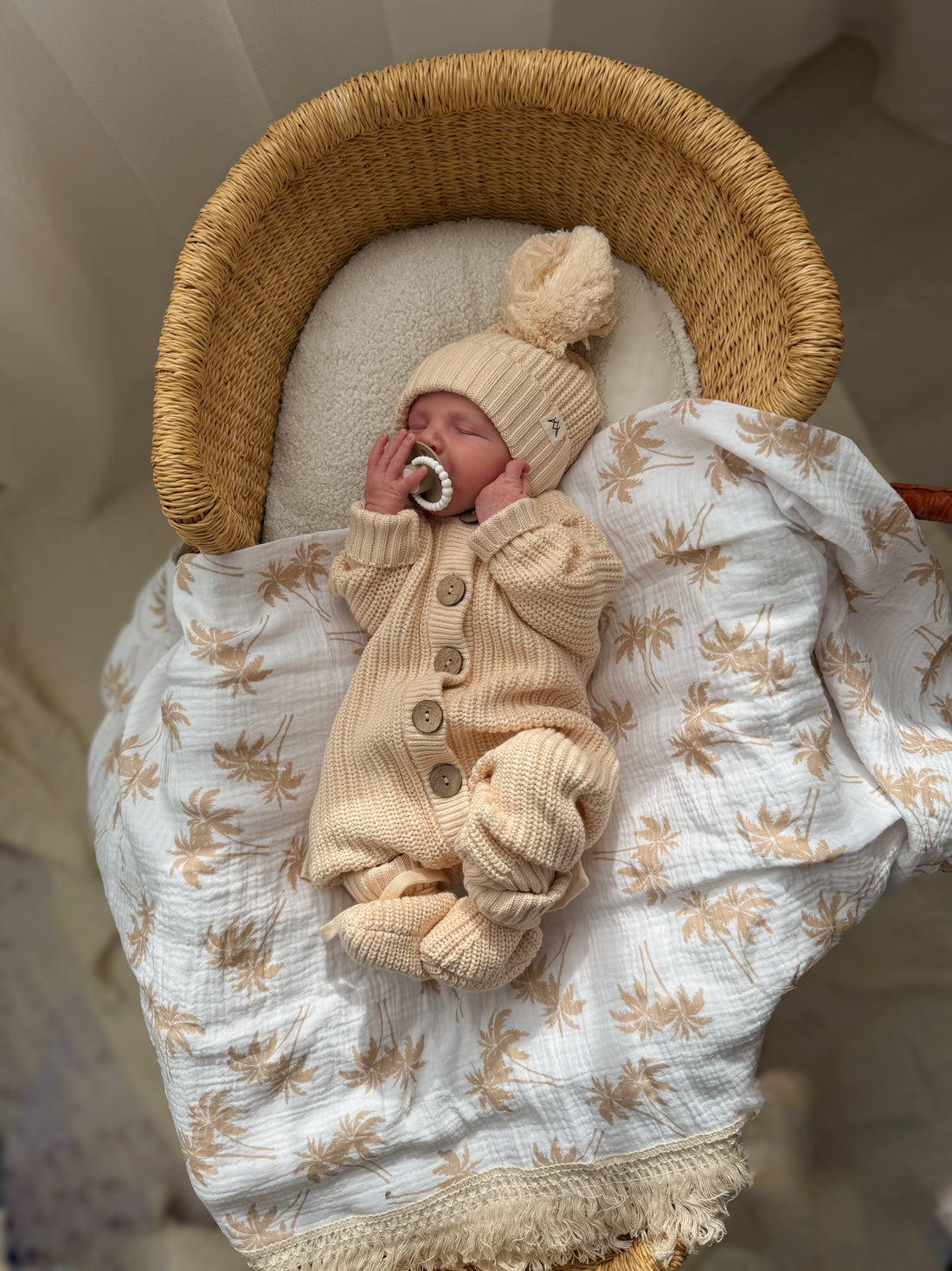 Fringe Swaddle Blanket - Palm