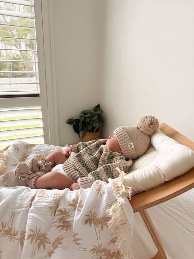 Chunky Knit Jumper - Muted Green &amp; Mushroom Stripes