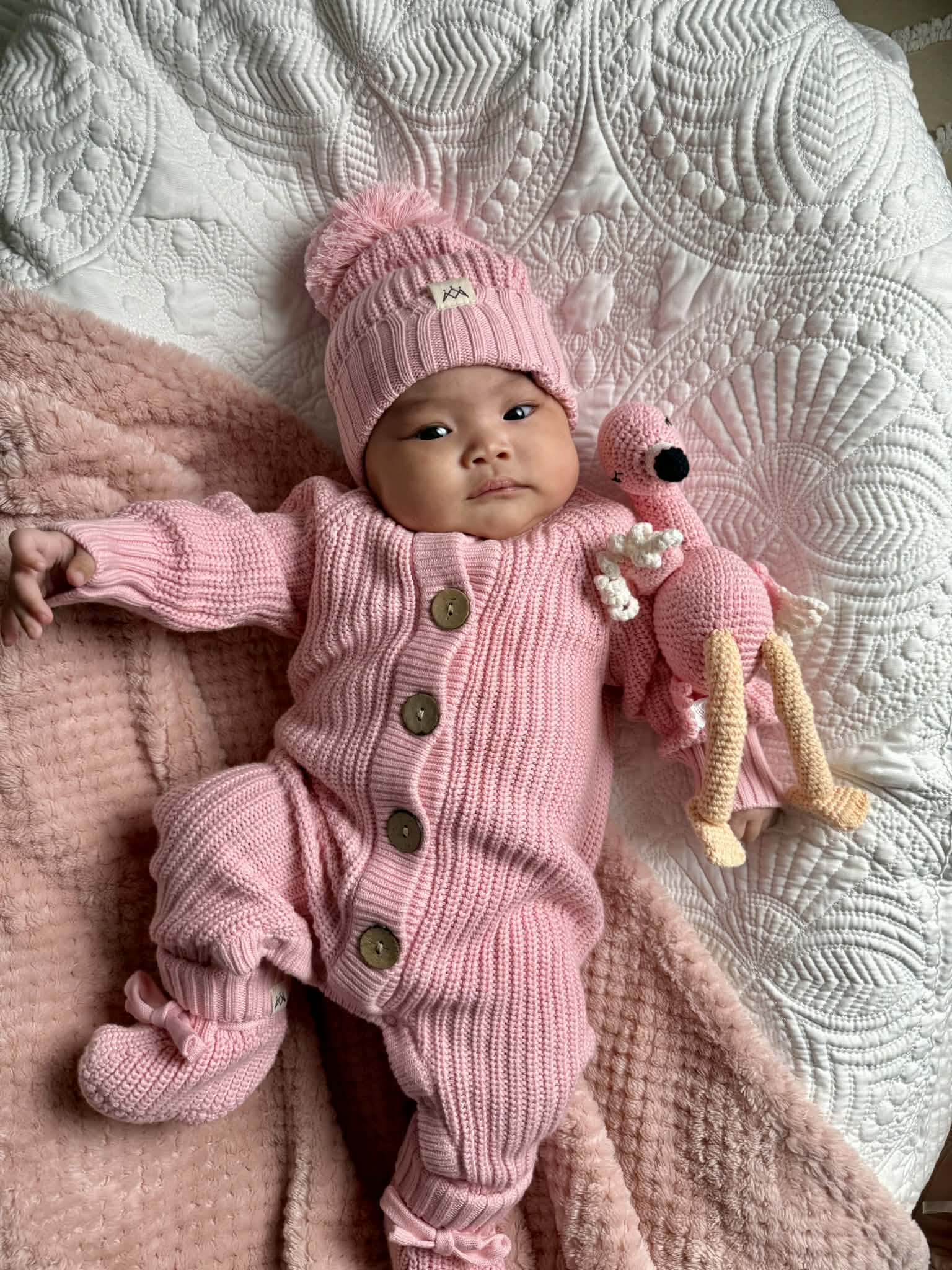Comforter & Knitted Romper & Knitted Beanie - 3 Little Crowns
