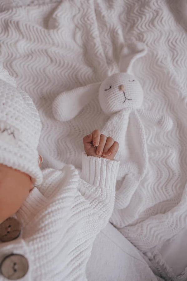Textured Knit Bodysuit, Beanie and Booties Set and Cuddle Me Bunny Bundle Ivory