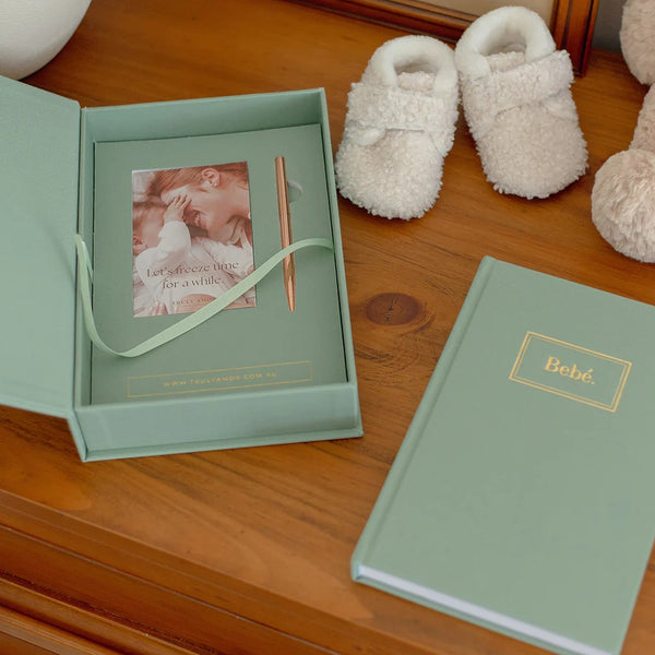 Baby Journal - Bebe Book With Keepsake Box And Pen - Deep Sage
