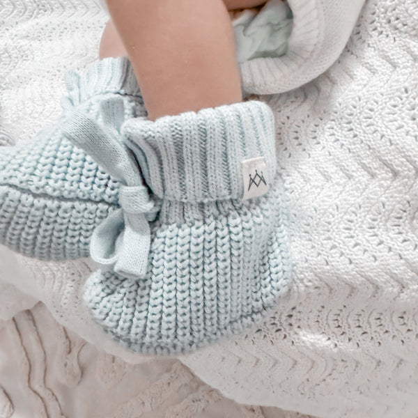 Textured Knit Booties - Stormy Blue - 3 Little Crowns