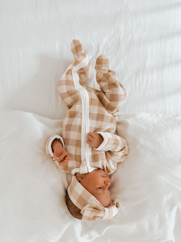 My First Outfit Flutter Bum Footed Overalls and Topknot Set Gingham