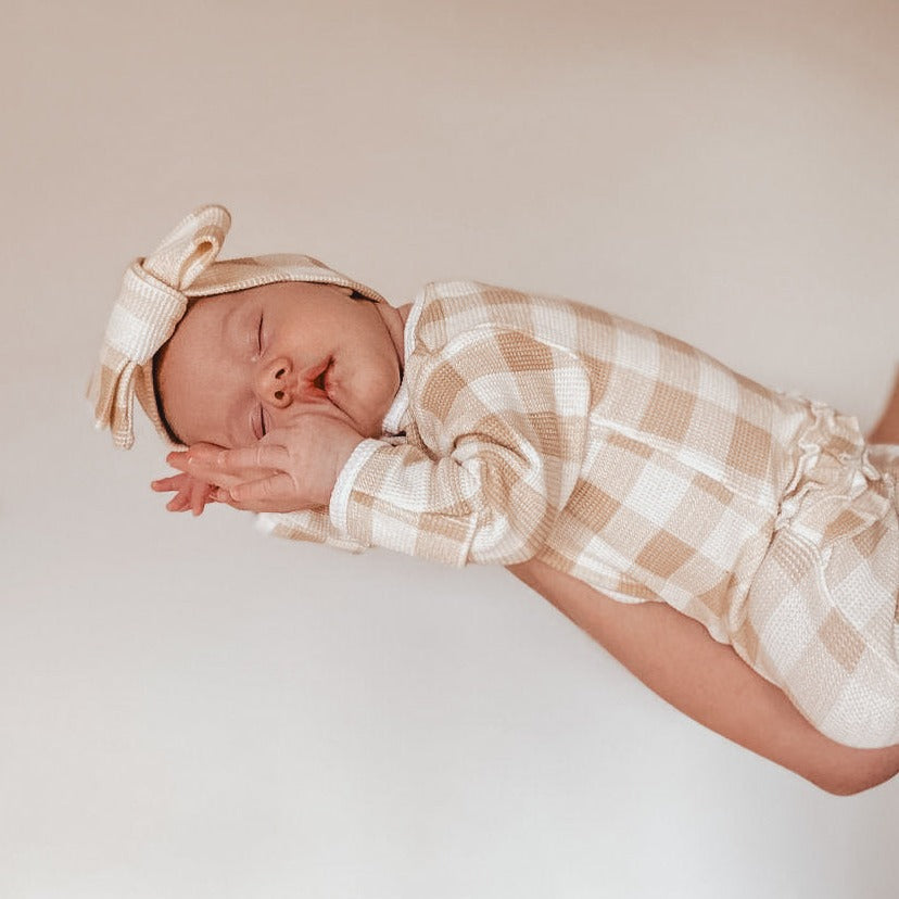 My First Outfit Flutter Bum Footed Overalls and Topknot Set Gingham