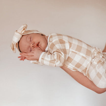 My First Outfit Flutter Bum Footed Overalls and Topknot Set Gingham