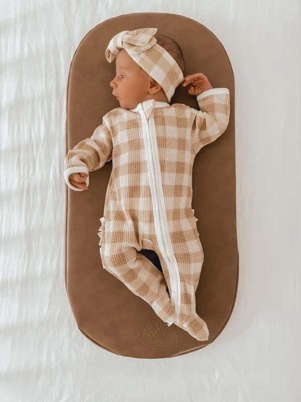 My First Outfit Flutter Bum Footed Overalls and Topknot Set Gingham