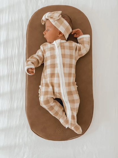 My First Outfit Flutter Bum Footed Overalls and Topknot Set Gingham