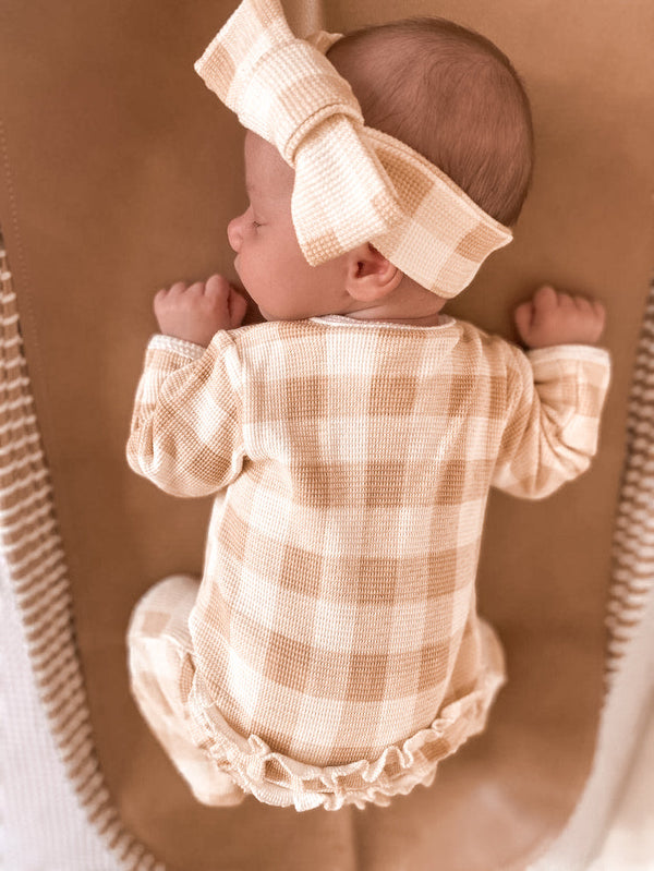 My First Outfit Flutter Bum Footed Overalls and Topknot Set Gingham