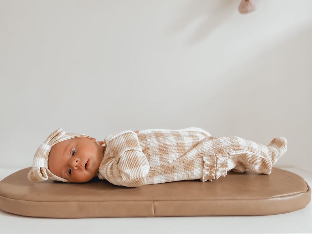 My First Outfit Flutter Bum Footed Overalls and Topknot Set Gingham