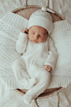 Footed Overalls and Beanie Set Powder White